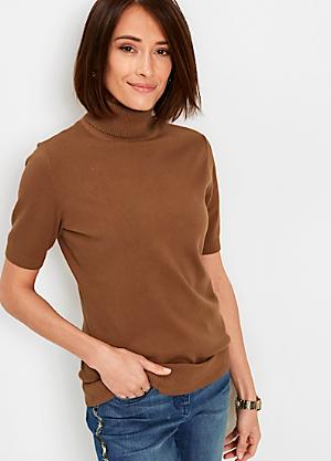 women's short sleeve polo neck jumper