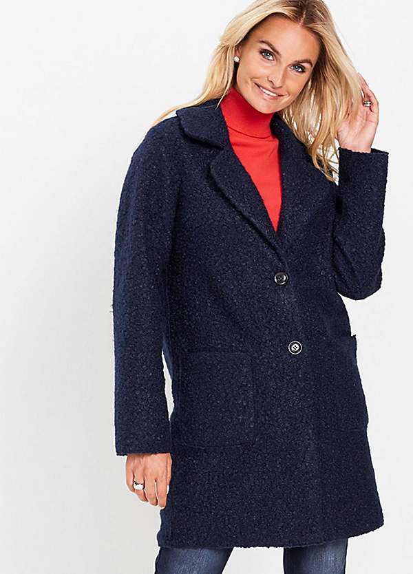 boucle button front coat
