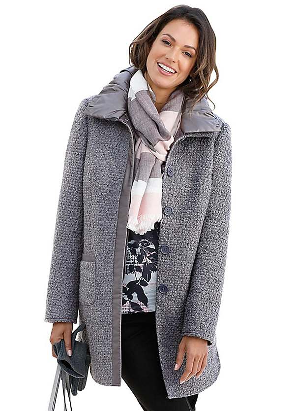 grey boucle coat womens