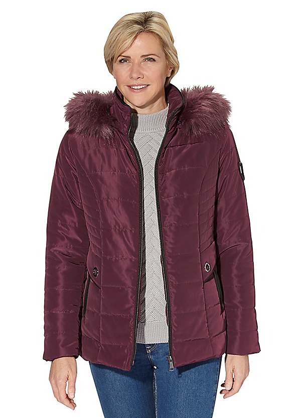 nautica faux fur hooded quilted jacket