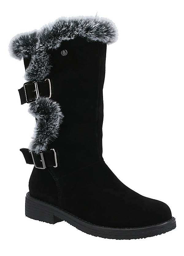 black faux fur mid calf boots