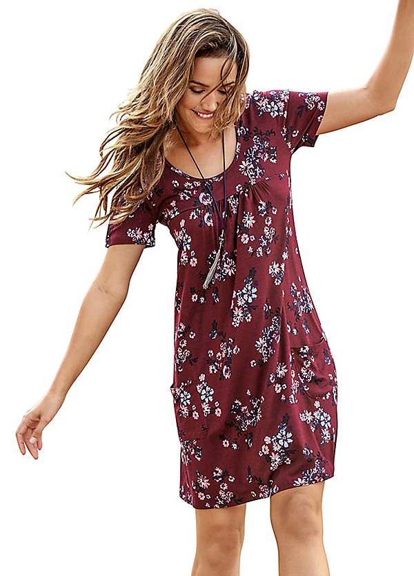 Short Sleeve Floral Print Jersey Tunic ...